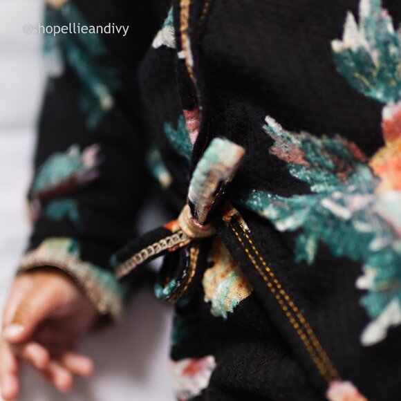 Peco Baby 3-6M Black Floral Kimono Long Sleeve Romper - Picture 6 of 7